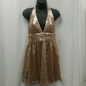 Halter rose gold dress party dress